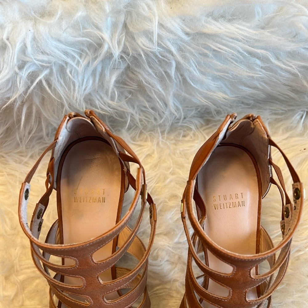 Stuart Weitzman Women’s Outing Strappy Cage Camel Nude/Brown Sandal Size 8.5 US - Picture 12 of 17